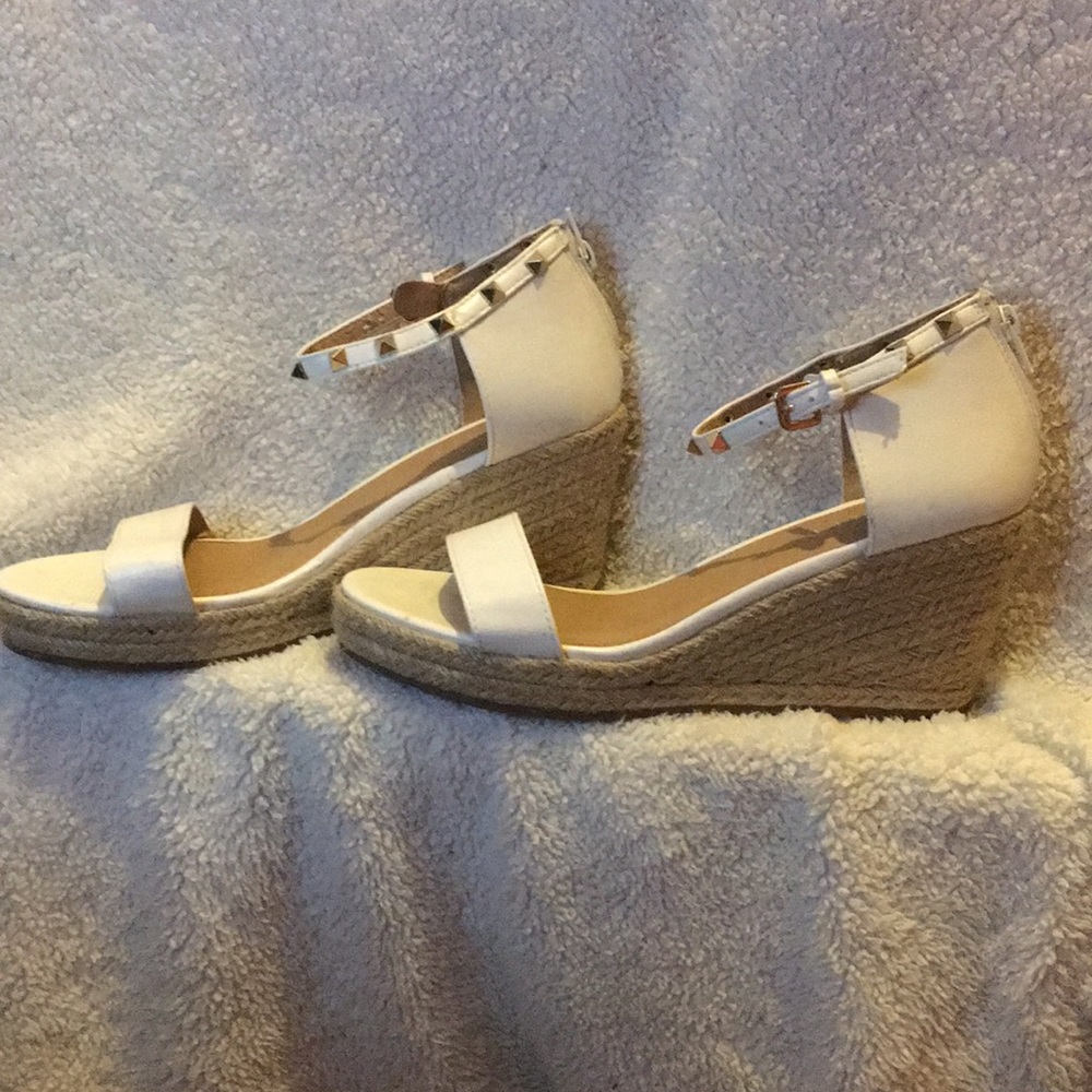 Esprit Romy White Studded Espadrille Wedge Ankle Strap Shoes
